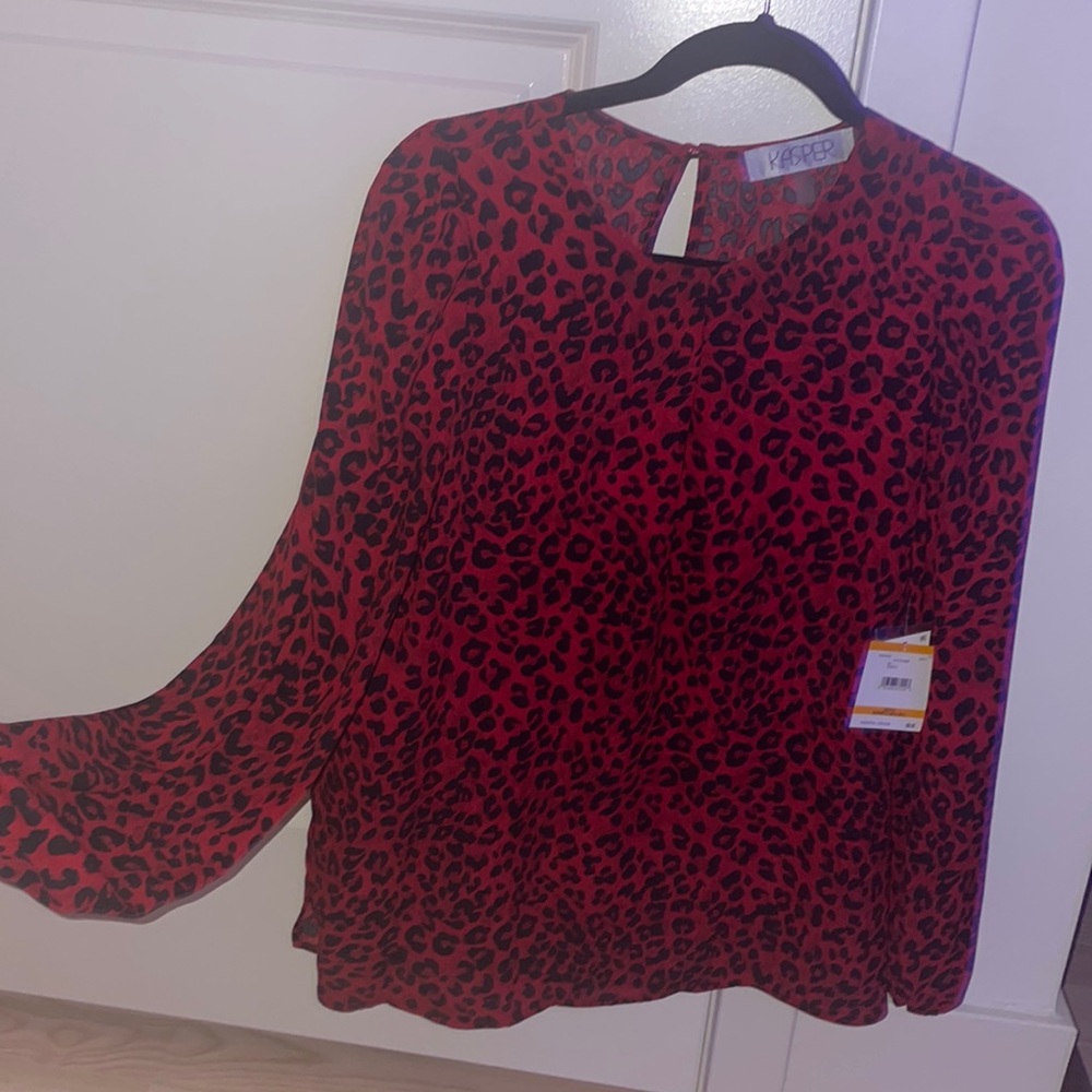 KASPER red and black leopard print blouse